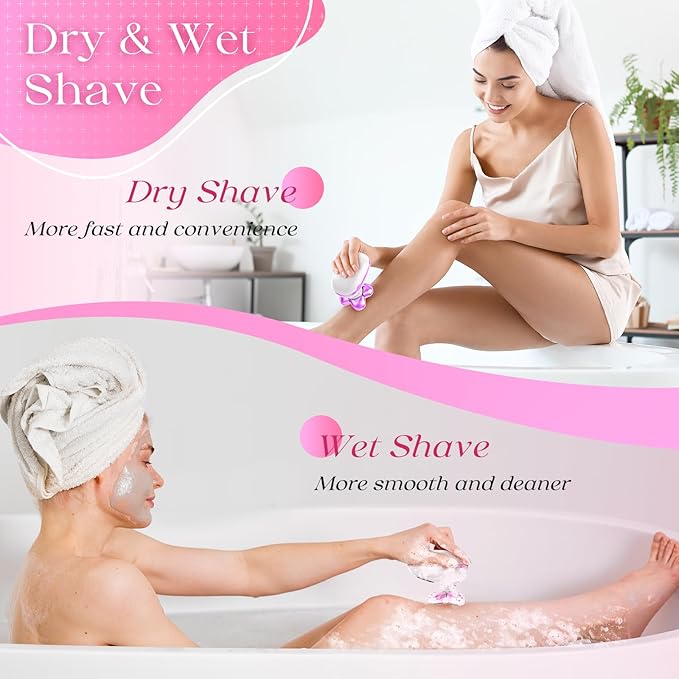 Electric Razors for Women, Rechargeable Rotary Painless Shaver for Legs Bikini Facial Hair Removal, Body Wet/Dry Razor Water Resistant Grooming Kit, Cordless Womens Trimmer for Lady Grooming (Purple)