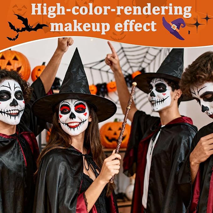 White Foundation + Black Red Face Body Paint for Halloween Makeup, Face Painting Kit with Brush, Skin-Friendly & Non-Toxic Face Paint Suitable for Cosplay Parties, Stage Plays, and Halloween Makeup