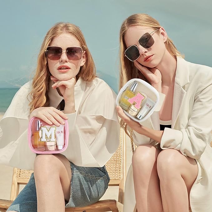 YOOLIFE Initial Make Up Bag Travel Toiletry Bag, Clear Makeup Bag Preppy Cosmetic Bags Organizer Travel Essentials Gifts for Women Teen Girlfriend Teacher Mom Birthday Mothers Day Gifts White R