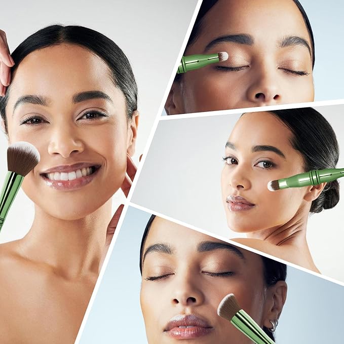 4 in 1 Makeup Brush, Travel Makeup Brush Set with Case, Mini Makeup Brushes, Powder Foundation Brush, Concealer Brush, Eyeshadow Brush, Dual Ended Makeup Brush for Liquid,Cream, Powder