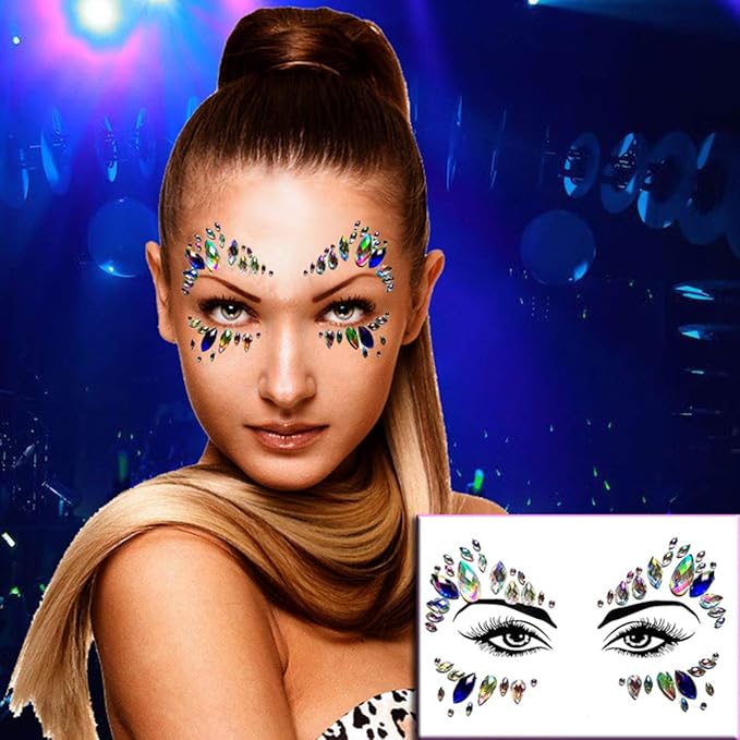 Face Body Gems Jewels Stickers,Body Jewels Stickers Stick on 10 Sets with 6 Boxes Chunky Glitter for Women Makeup Festival
