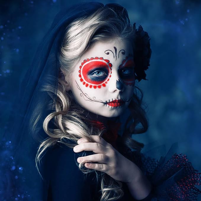 MEICOLY Black White Red Face Body Paint Stick with Setting Powder and Sponges,Clown White Devil Joker Face Paint Makeup,Waterbased Body Paint,Halloween Face Painting for Vampire Skeleton Spiderman