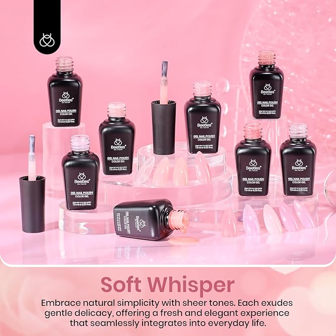 Beetles Pink Gel Nail Polish Set, 8 Colors Nude Pink Jelly Gel Polish Shimmer Glitter Sheer Transparent Effect Classic Neutral Nail Polish Soak Off UV French Nail Art Manicure Salon Gift for Women
