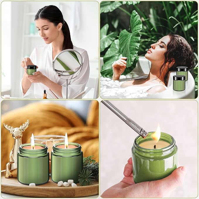 Norme 24 Pcs 4 oz Glass Jars with Lids Leakproof Round Airtight Empty Cosmetic Jars with Inner Liners Lid for Storing Lotions Powder Ointments Candle Making Tins (Olive Green)