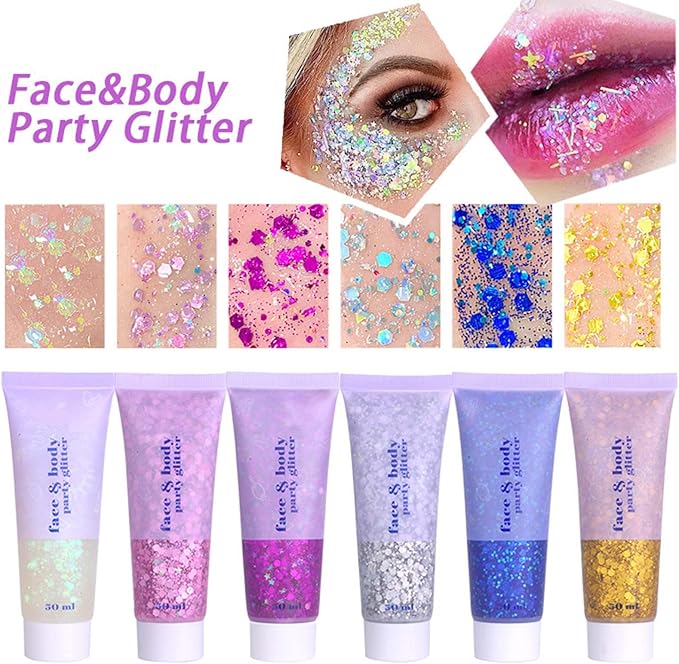 Christmas Makeup Face Glitter Gel,Green Red Body Glitter Gel Rave Accessories,Stocking Stuffers Kids Self-Adhesive Sequins Glitter,Sparkling Festival Party Gift for Women Girls,50ML
