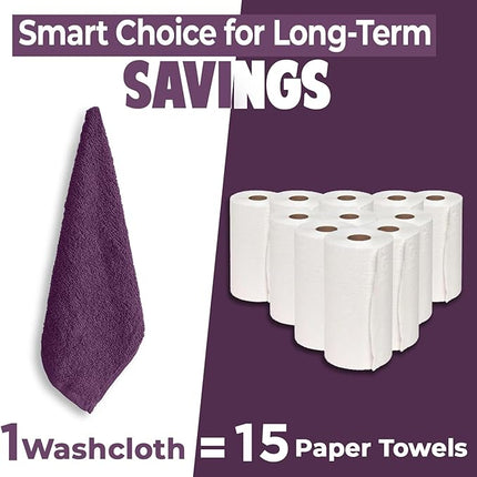 DAN RIVER 12 Pack Wash Cloths for Showering [12x12] - 100% Cotton Washcloths Premium Quality Flannel Face Cloths for Bathroom, Highly Absorbent and Soft Feel Wash Clothes, Purple Passion