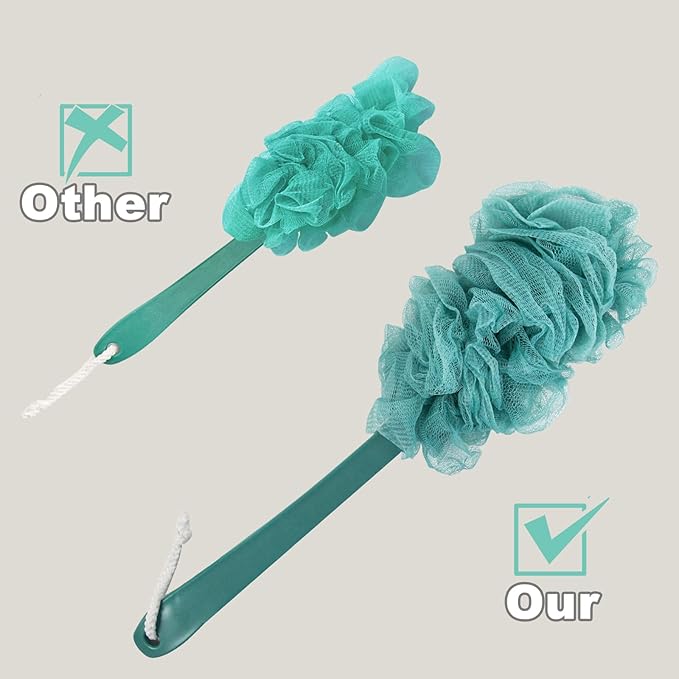2Pack Back Scrubber for Shower, Loofah Sponge Brush Exfoliating Body, Long Handle Scrub Brush for Shower with Loofah on a Stick for Back Use, Bathing Accessories Body Brushes (2Pack)