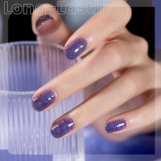 RARJSM Chameleon Gel Nail Polish Blue to Purple Multichrome Big Flakes Color Changing Glitter Chrome GelPolish Curing Requires Sparkle Shimmer Nail Gel Varnish Soak Off DIY at Home Salon 15ml