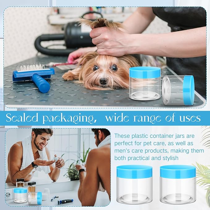 Patelai 4 Pieces Round Wide-mouth Leak Proof Plastic Container Jars with Lids for Travel Storage Makeup Beauty Products Face Creams Oils Salves Ointments DIY Making(8 Ounce,Blue)