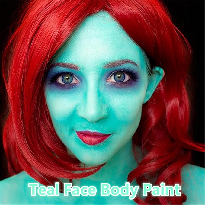 Go Ho Teal Face Body Paint Stick,Water Based Washable Face Paint Stick,Non-toxic Full-coverage Cream Teal Body Paint for Adults Children Halloween Sally Mermaid Skeleton Cosplay SFX Makeup