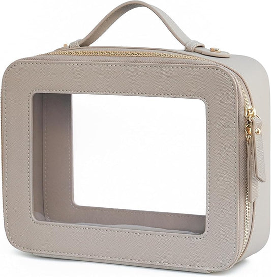 Popvibe Clear Makeup Bag Travel Cosmetic Case Transparent Toiletry Bag with Zipper, Portable Make Up Organizer Traveling Compact Car Bag for Essentials
