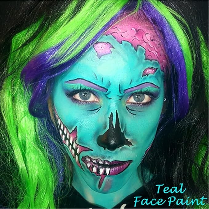Go Ho Teal Face Paint Washable for Halloween Makeup,Creamy to Gel Water Based Teal Body Paint Full Coverage for Cosplay SFX Costumes Festivals Makeup,25g