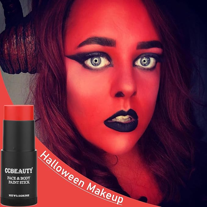 CCbeauty Red Face Paint Stick, Face Painting Kit, Full Coverage SFX Makeup Foundation, Professional Non-Toxic Body Paint for Halloween Costume Party, For Clown, Devil, Demon, Spider Makeup