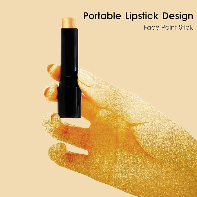 BADCOLOR Gold Eye Black Blendable Face Body Paint Stick, Waterproof Metallic Full Body Paint Sticks Makeup for Halloween Special Effects Cosplay Skeleton Clown Costume Parties