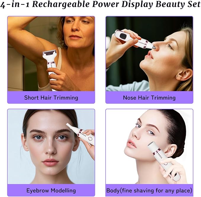 Wet & Dry Electric Razorfor Women Men,4 in 1 Rechargeable Led Display Electric Shaver and Facial Hair Remover,Painless Ladies Body Razors for Nose Face Body Leg Bikini Arm Hair