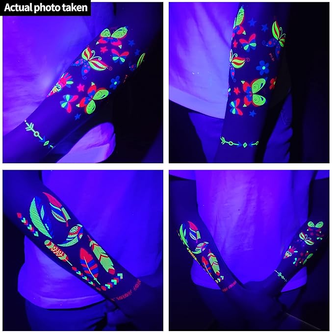 Glow in the Dark Tattoos 172 PCS – Glow in the Dark Party Supplies, Neon Body Paint Be UV Blacklight Reactive Face Temporary Tattoos for Adults, Teens | Neon Accessories, Party Favors & Decorations