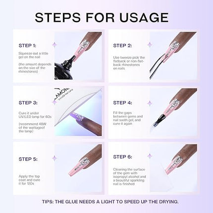 Glamonade Nail Rhinestone Solid Glue: 30g Super Strong Gel for Nail Gems Charms No Wipe Clear Gel for 3D Nail Art DIY Nail Designs Nail Tech Must Supplies