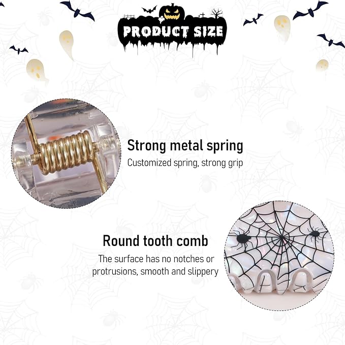 2 Pcs Halloween Hair Claw Clips for Women Girls, White Skull Spider Web Claw Clips, Cute Hair Clips with Glitter Sequin Design, Halloween Hair Accessories for for Thick and Thin Hair