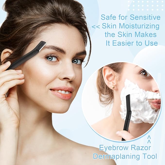 16 Count Dermaplane Razor for Women Face, Professional Facial & Eyebrow Hair Remover, Gentle Face Razors Skin Exfoliation with Precision Blades, Black