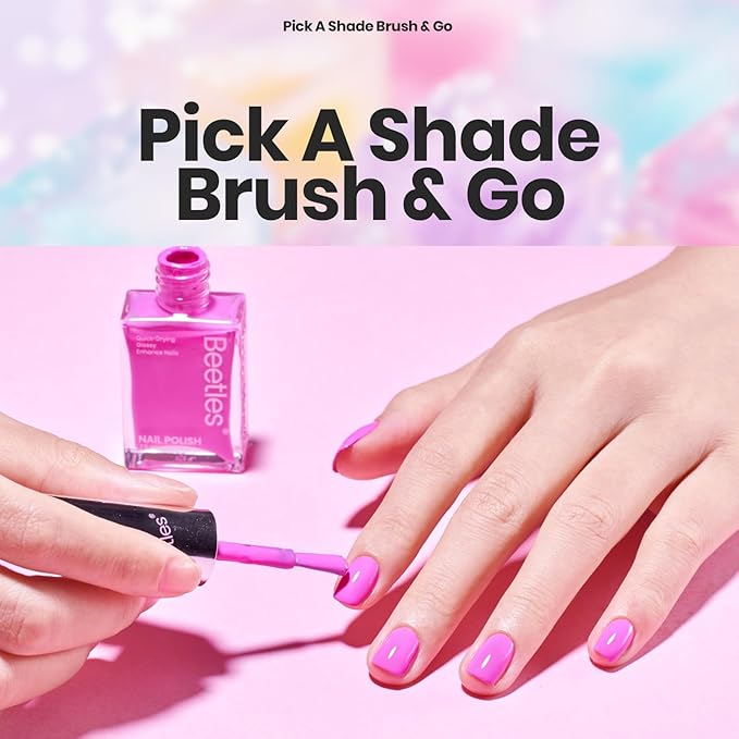 Beetles Nail Polish Set 12 Colors Neon Hot Pink Green Blue Yellow Purple Quick Dry Nail Polish Kit Air Dry Fingernail Pastel Nail Lacquer DIY Travel Home