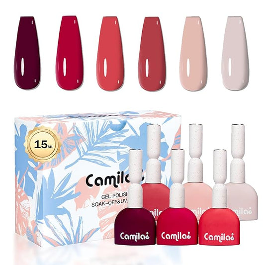 CAMILA ¿ 6pcs 15ml Gel Polish Set Red Pink Nude Green Yellow Gel Nail Polish Kit Soak Off Gel Polish Manicure Salon For Women C Set