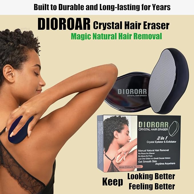 Crystal Hair Eraser,Upgrade Crystal Hair Remover,Physical Nano Glass Hair Removal Device,Painless Epilator and Exfoliator Without Shaver for Quick Soft Silky Skin(Black)