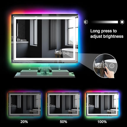 LED Mirror for Bathroom, 48"X40" with 8 RGB Backlit +3 Front Lit (Adjustable Individually), Anti-Fog, Large Lighted Bathroom Vanity Mirror for Wall,Shatterproof,Memory Function,Tempered Glass