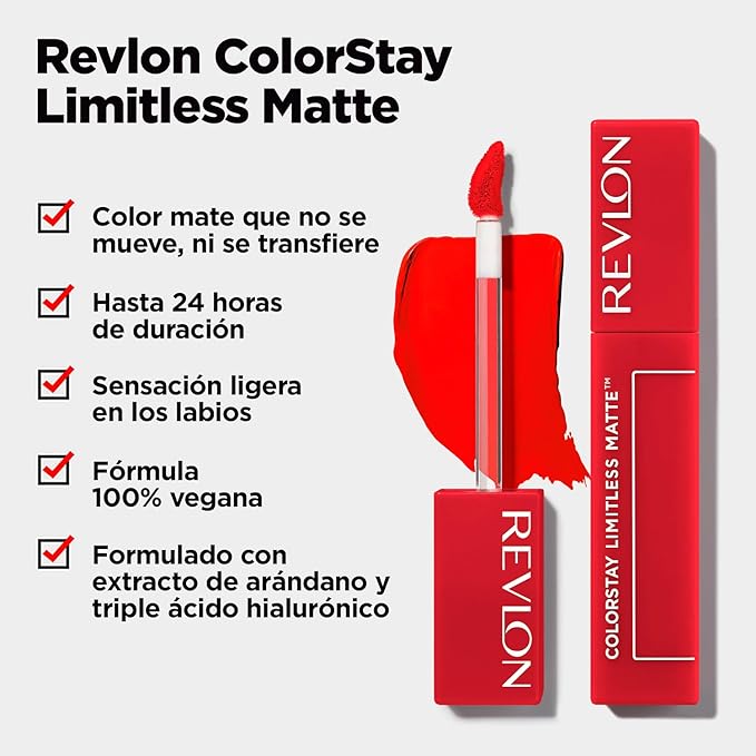 Revlon ColorStay Limitless Matte Liquid Lipstick, Vegan Formula, No-Budge, Longwear Lip Color, Long Lasting, Lightweight/Comfortable, Waterproof, 006 Manifest, 0.17 fl oz