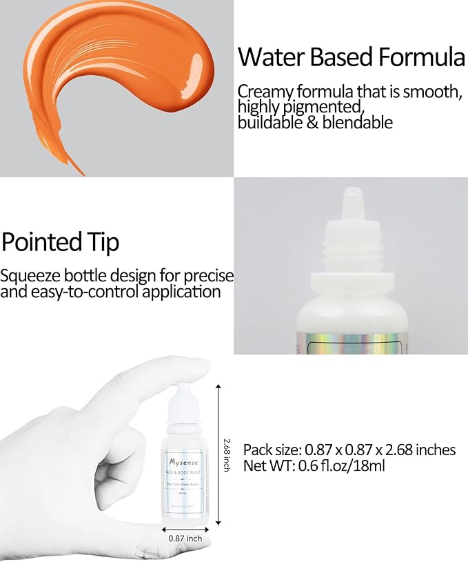 Mysense Orange Face Body Paint,Water Based Washable Face Paint,Non-toxic Cream Body Paint for Adults and Children Halloween Costume SFX Pumpkin Cosplay Makeup,0.6oz