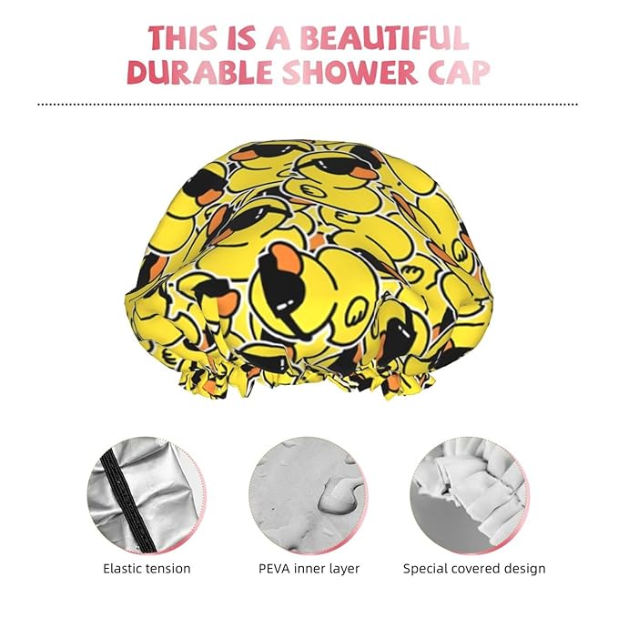 Cute Ducks Shower Cap For Women Reusable Waterproof Double Layers Bath Cap Hair Protection Elastic Ladies Spa Salon Shower Hat
