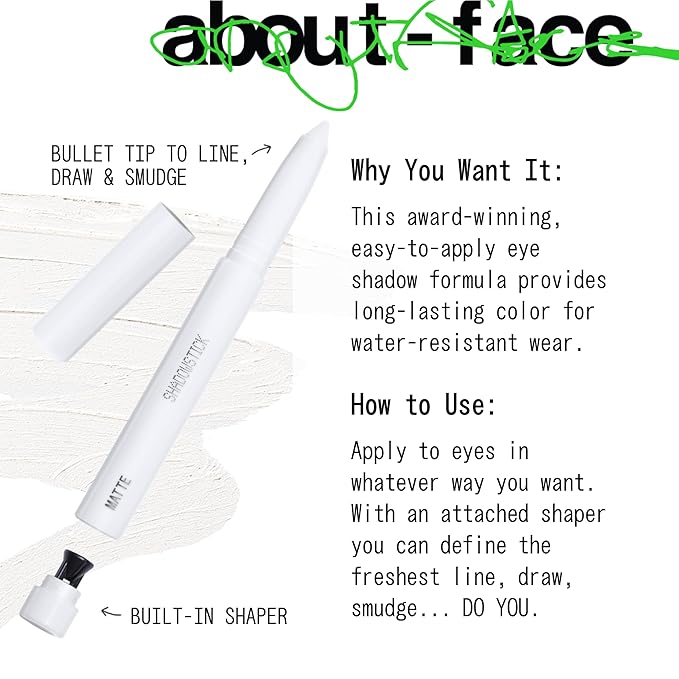 about-face Shadowstick – Long-Wear Cream Eyeshadow Stick – Matte & Pearly Finishes – Vegan, Cruelty-Free, Clean Beauty – 0.049 oz (Oxide- Matte White)