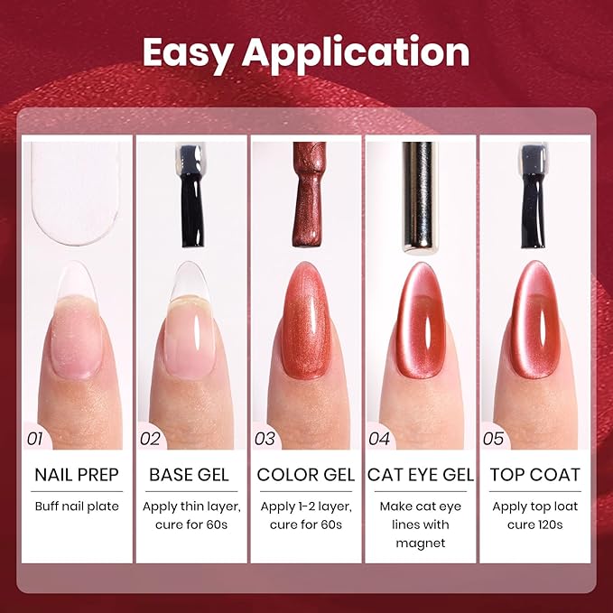 Beetles Red Cat Eye Gel Nail Polish - 15ML Cherry Red Glass Magnetic Cat Eye Glitter Gel Polish with Gold Powder Soak Off UV Twilight Toast Collection Nail Art Design Manicure Gifts for Women