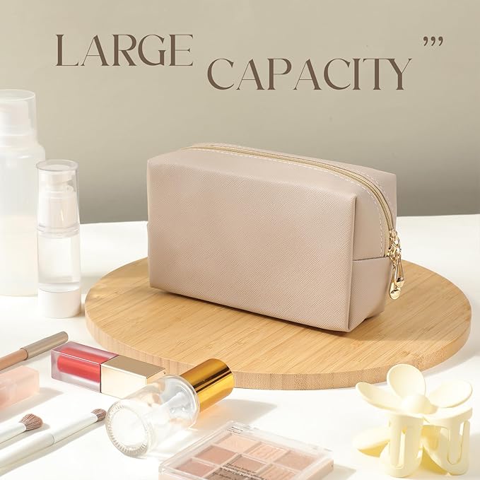 Kigeli 15 Pcs Aesthetic Makeup Bags PU Leather Cosmetic Pouches Waterproof Plain Toiletry Bags Makeup Pouches Bulk for Women Party Gift Travel Storage Organizer (Nude Color)