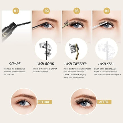 QUEWEL Lash Clusters 72 Pcs Wide Stem Individual Lashes C/D Curl 8-16mm Length DIY Eyelash Extension False Eyelashes Soft for Personal Makeup Use at Home (H03-C-12)