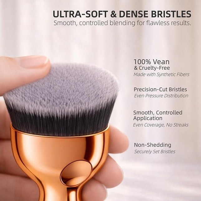 Angled Flat Top Kabuki Foundation Brush, Vegan Kabuki Blending & Buffing Brush for Face & Body Makeup, Self Tanner, Sunless Tanning & Bronzer Brush for Liquid, Cream, Powder & Tanning Lotion