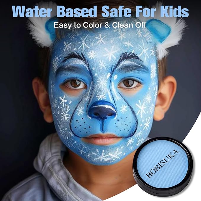 BOBISUKA Light Blue Face Body Paint, Water-Based Face Painting Kit & Body Paints, Kids Adults Facepaint for Halloween Sally Avatar Corpse Bride Smurf SFX Makeup, Costume Cosplay Party Theater & Stage