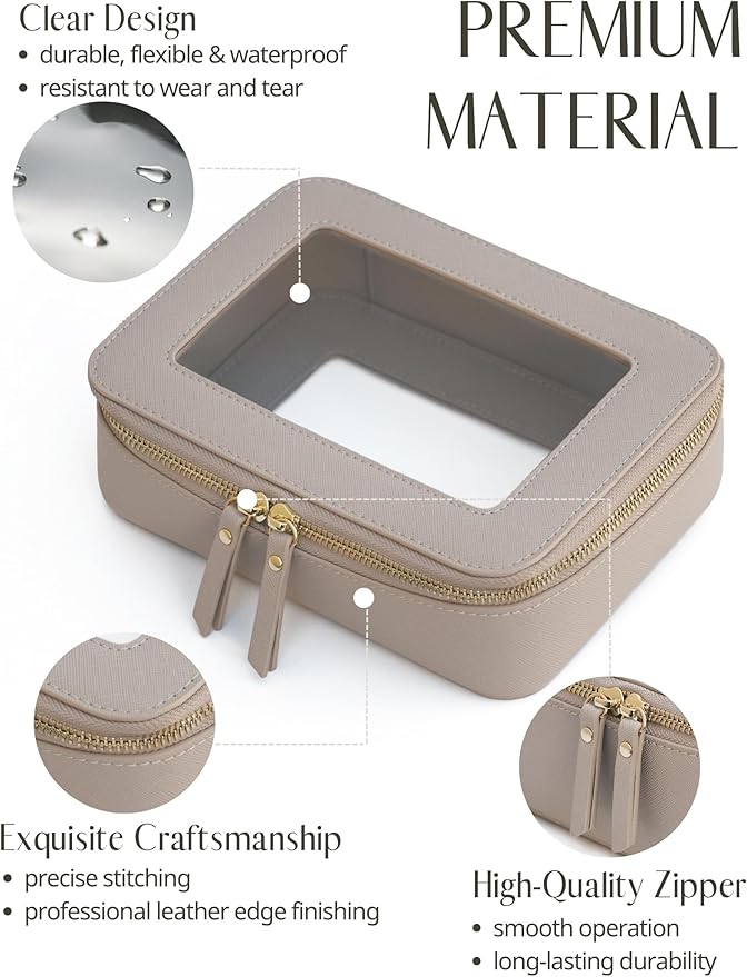 Popvibe Clear Makeup Bag Travel Cosmetic Case Transparent Toiletry Bag with Zipper, Portable Make Up Organizer Traveling Compact Car Bag for Essentials