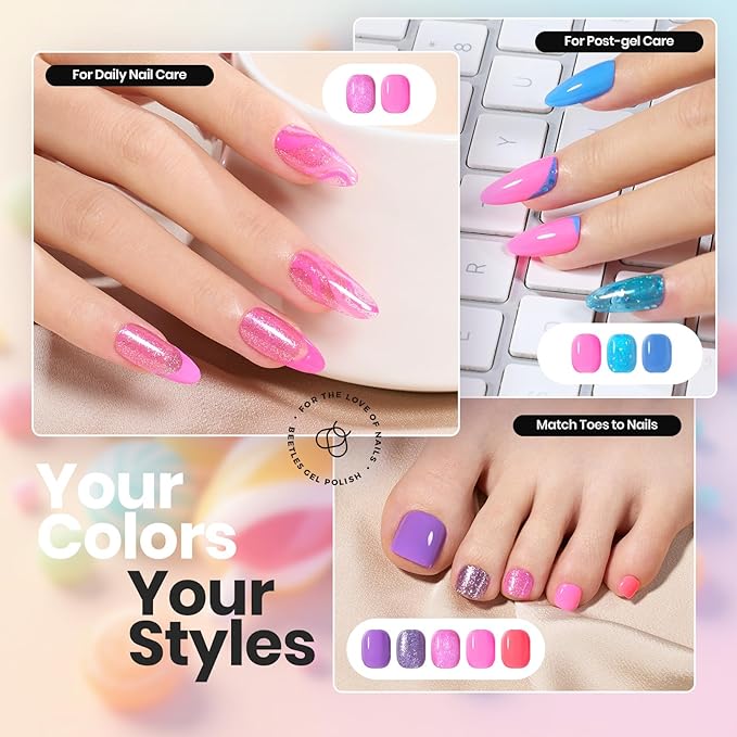 Beetles Glitter Neon Nail Polish Set - 12 Colors Hot Pink Blue Purple Rainbow Rright Glitter Nail Polish Set, Air Quick Dry DIY Fingernail Art Set Salon Home Gift