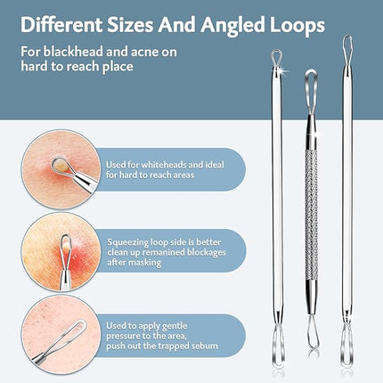 MENOLY Pimple Popper Tool Kit 10 Pcs Blackhead Remover Tool Zit Popper for Blemish, Pimple Comedone Extractor Acne Tool for Blackheads, Acnes, Whiteheads Nose Face with Leather Bag