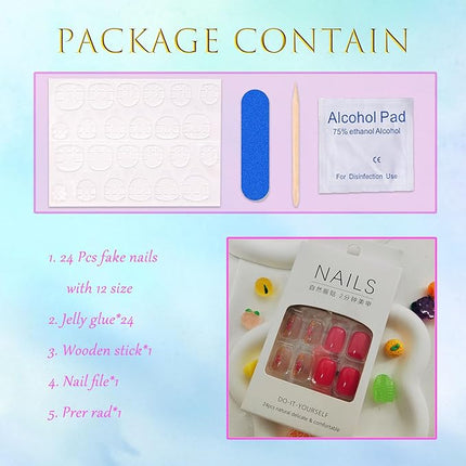 Square Press on Nails Short Fake Nails Rose Red Yellow Flowers Design Glue on Nails Flower Acrylic Nails Press ons Rose Red Full Cover False Nails Glossy Stick on Nails for Women Girls 24 Pcs