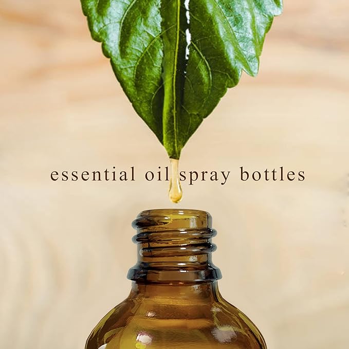 Amber Glass Spray Bottles 4oz,Small Empty Glass Spray Bottle Fine Mist Spray Refillable Containers,Mini Travel Spray Bottles set of 4,Included 6 Sprinkler,2 Funnels,1 Droppers,8 Labels