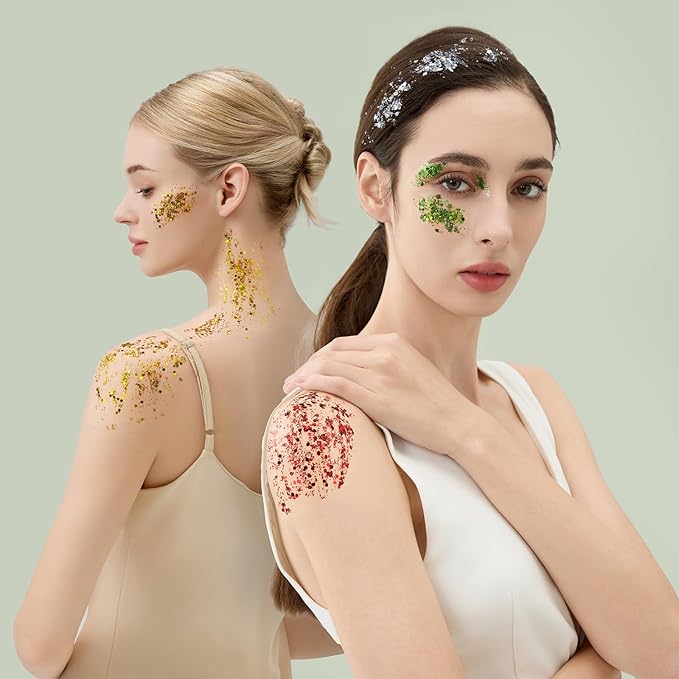 Teenitor Face Glitter, 9 Jars Body Glitter Gel, 9 Colors Makeup Gel Glitter for Face and Body, Hair