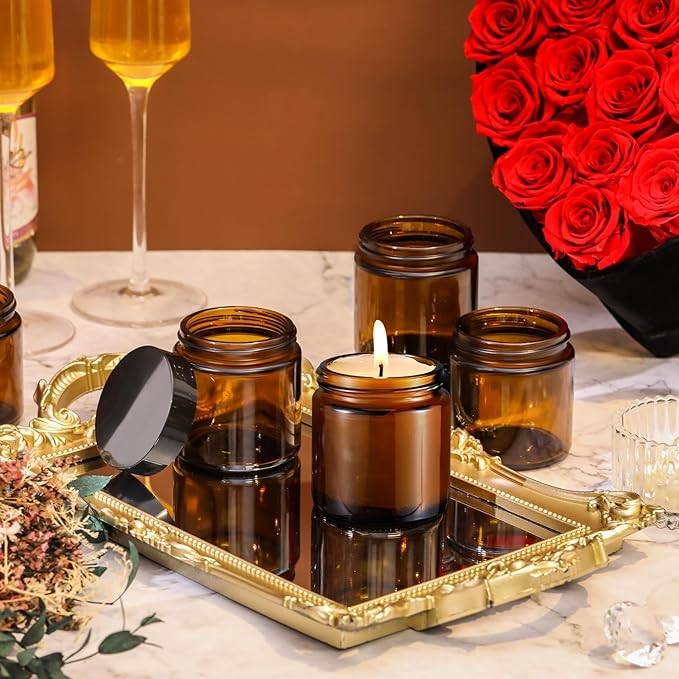 Norme 64 Pcs 4 oz Glass Jars with Lids Leakproof Round Airtight Empty Cosmetic Jars with Inner Liners Lid for Storing Lotions Powder Ointments Candle Making Tins (Black,Amber)