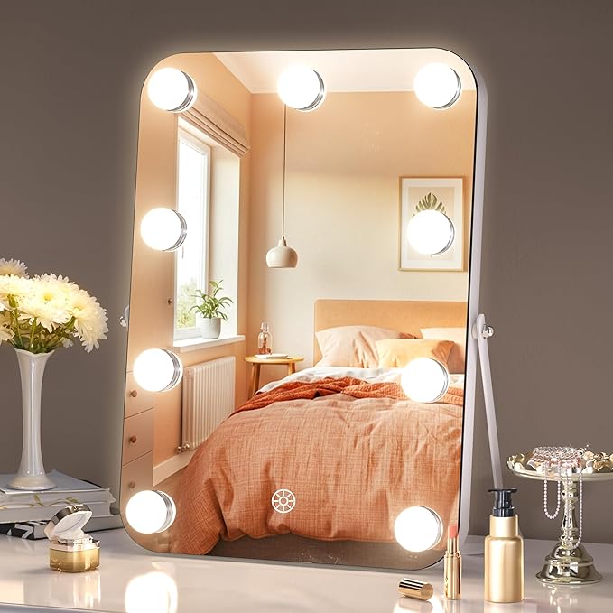 MINISO Vanity Mirror with Lights - 9.8" x 13.8" Hollywood Makeup Mirror with Adjustable Brightness, 3 Modes Light, 360°Rotation