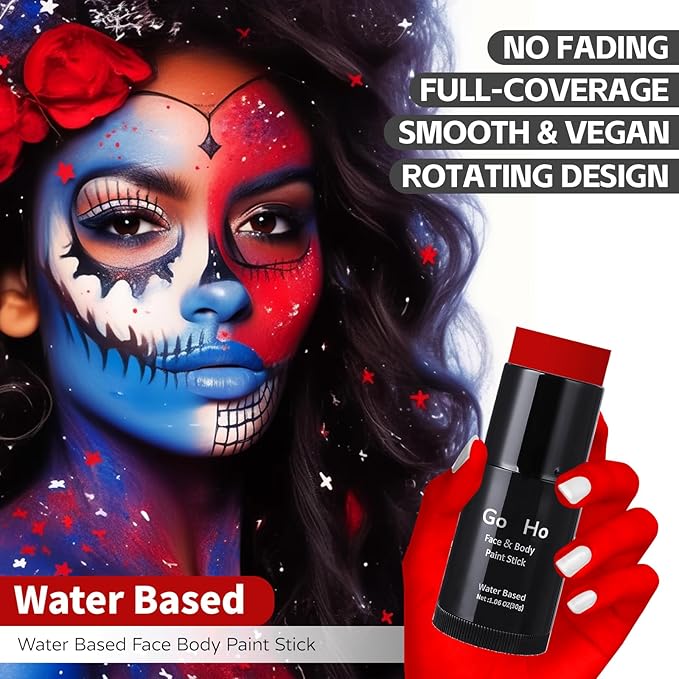 Go Ho Red Face Paint Stick,Easily Washable Formula Body Paint,Non-toxic Full-coverage Cream Red Face Body Paint for Adults Children Halloween Cosplay SFX Devil Clown Makeup