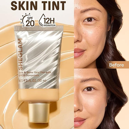 SHEGLAM Dew & Done Skin Tint with SPF20 Light-medium Coverage Foundation Evens Skin Tone-Bamboo