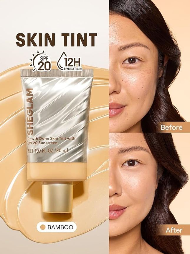 SHEGLAM Dew & Done Skin Tint with SPF20 Light-medium Coverage Foundation Evens Skin Tone-Bamboo