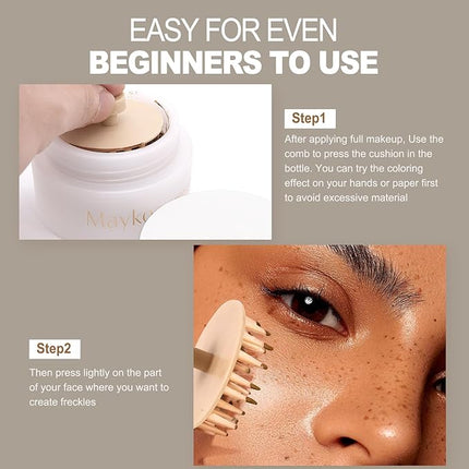 MAYKOO Freckle Pen Natural Lifelike Freckle Stamp, Waterproof Fake Freckles Cushion Long Lasting Quick Dry, Get Sun-kissed Faux Freckles Marker Makeup in One Press, Dark Brown, 15g