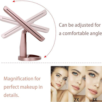 deweisn Dresser Mount Tri-Fold Lighted Vanity Mirror with 21 LED Lights, Touch Screen and 3X/2X/1X Magnification, Two Power Supply Modes Make Up Mirror,Travel Mirror