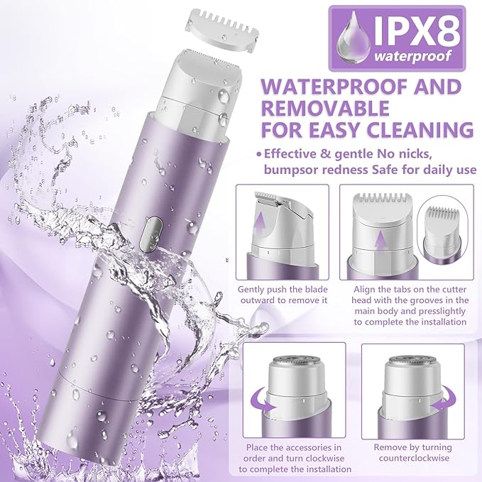 2 in 1 Womens Razors Shaver Bikini Tnimmer, Women Electric Razors for Shaving Underarms Leg Pubic Facial Hair Removal for Waterproof Wet and Dry IPX8